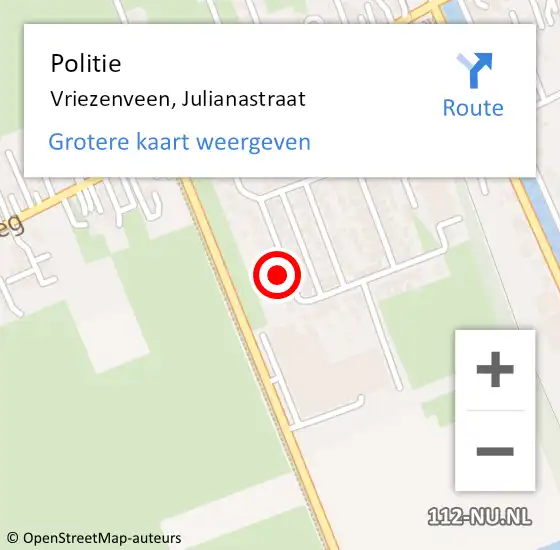 Locatie op kaart van de 112 melding: Politie Vriezenveen, Julianastraat op 8 december 2024 22:09