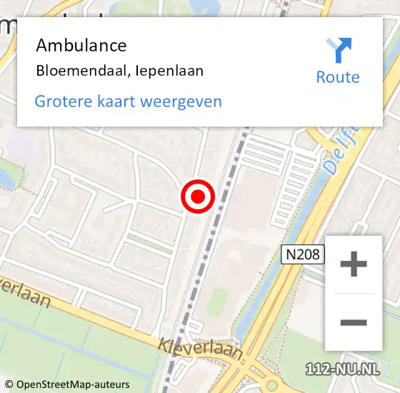 Locatie op kaart van de 112 melding: Ambulance Bloemendaal, Iepenlaan op 8 december 2024 23:20