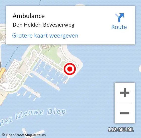 Locatie op kaart van de 112 melding: Ambulance Den Helder, Bevesierweg op 9 december 2024 00:39