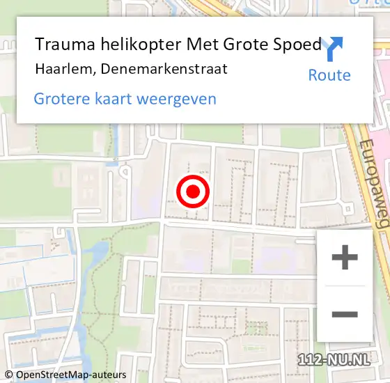 Locatie op kaart van de 112 melding: Trauma helikopter Met Grote Spoed Naar Haarlem, Denemarkenstraat op 9 december 2024 00:59