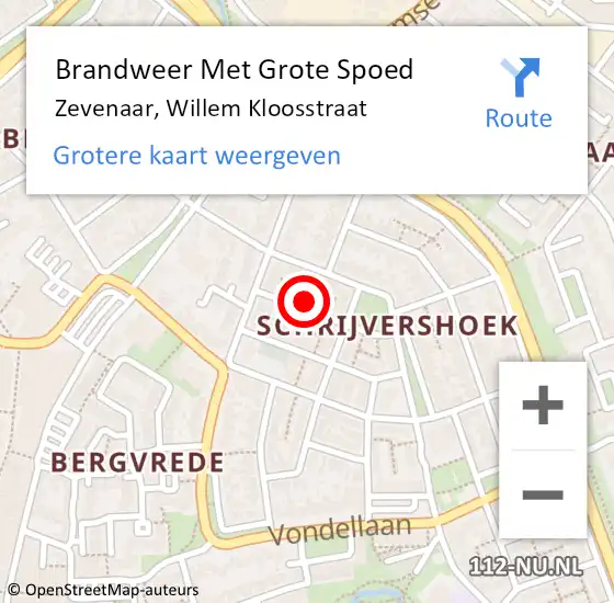 Locatie op kaart van de 112 melding: Brandweer Met Grote Spoed Naar Zevenaar, Willem Kloosstraat op 9 december 2024 01:15