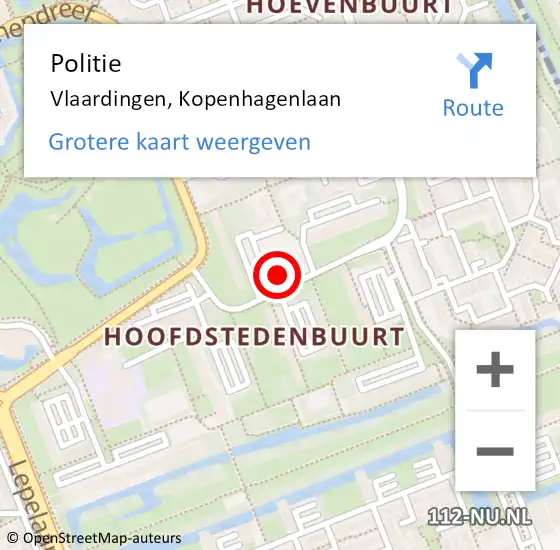 Locatie op kaart van de 112 melding: Politie Vlaardingen, Kopenhagenlaan op 9 december 2024 01:46