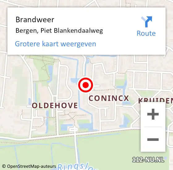 Locatie op kaart van de 112 melding: Brandweer Bergen, Piet Blankendaalweg op 9 december 2024 01:56