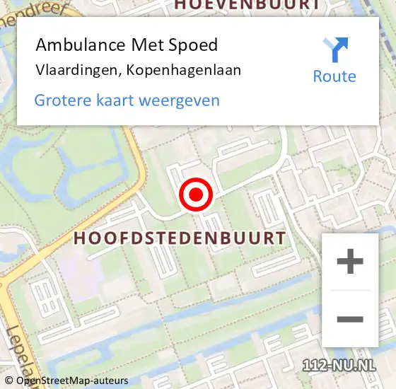 Locatie op kaart van de 112 melding: Ambulance Met Spoed Naar Vlaardingen, Kopenhagenlaan op 9 december 2024 01:57