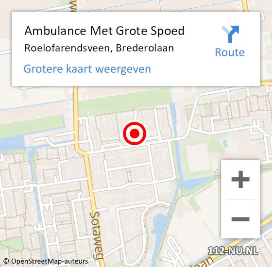 Locatie op kaart van de 112 melding: Ambulance Met Grote Spoed Naar Roelofarendsveen, Brederolaan op 9 december 2024 03:41