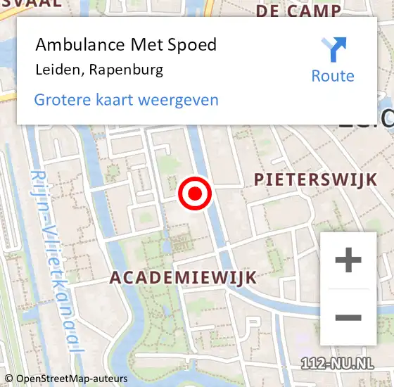 Locatie op kaart van de 112 melding: Ambulance Met Spoed Naar Leiden, Rapenburg op 9 december 2024 04:43