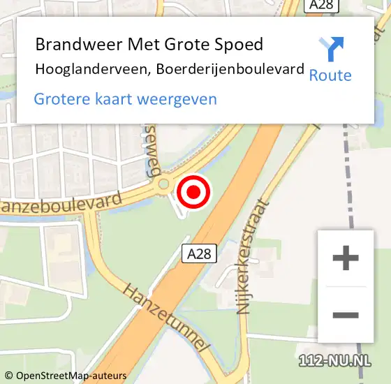 Locatie op kaart van de 112 melding: Brandweer Met Grote Spoed Naar Hooglanderveen, Boerderijenboulevard op 9 december 2024 05:48