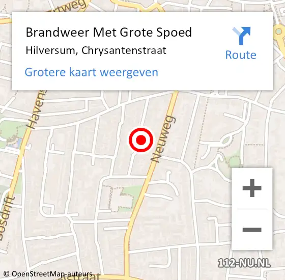 Locatie op kaart van de 112 melding: Brandweer Met Grote Spoed Naar Hilversum, Chrysantenstraat op 9 december 2024 07:23