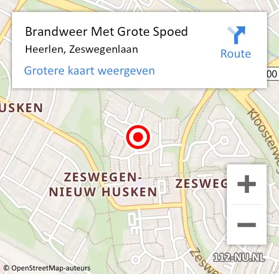 Locatie op kaart van de 112 melding: Brandweer Met Grote Spoed Naar Heerlen, Zeswegenlaan op 9 december 2024 07:43