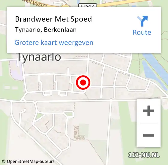 Locatie op kaart van de 112 melding: Brandweer Met Spoed Naar Tynaarlo, Berkenlaan op 9 december 2024 07:49