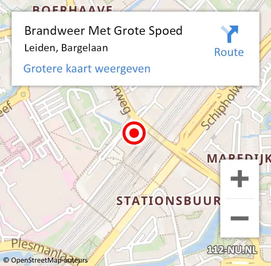 Locatie op kaart van de 112 melding: Brandweer Met Grote Spoed Naar Leiden, Bargelaan op 9 december 2024 08:14