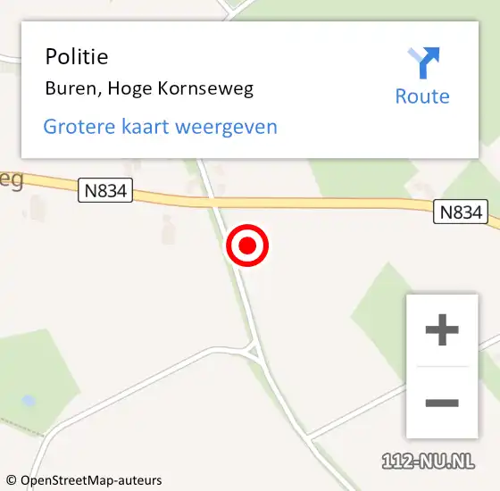 Locatie op kaart van de 112 melding: Politie Buren, Hoge Kornseweg op 9 december 2024 08:31