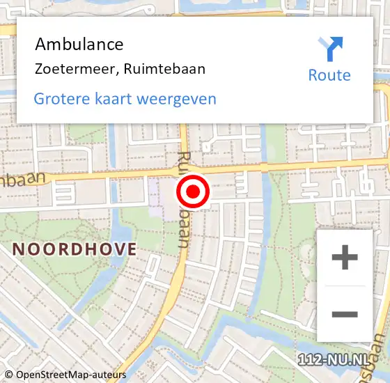 Locatie op kaart van de 112 melding: Ambulance Zoetermeer, Ruimtebaan op 9 december 2024 08:35