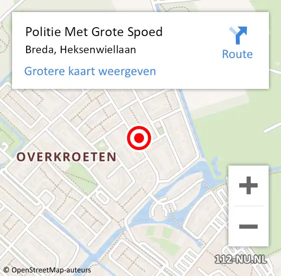 Locatie op kaart van de 112 melding: Politie Met Grote Spoed Naar Breda, Heksenwiellaan op 9 december 2024 08:44