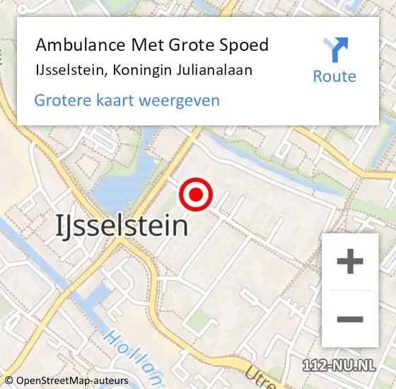 Locatie op kaart van de 112 melding: Ambulance Met Grote Spoed Naar IJsselstein, Koningin Julianalaan op 29 oktober 2014 18:38