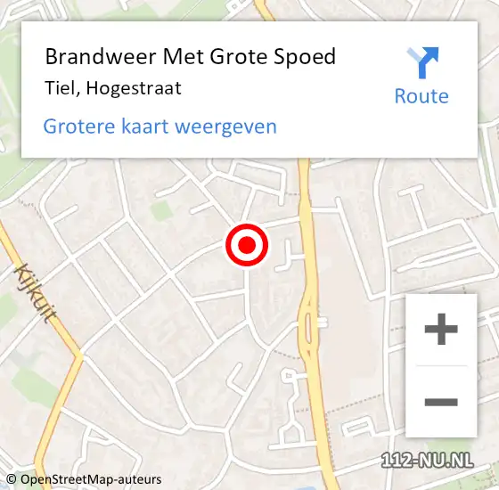 Locatie op kaart van de 112 melding: Brandweer Met Grote Spoed Naar Tiel, Hogestraat op 9 december 2024 10:22