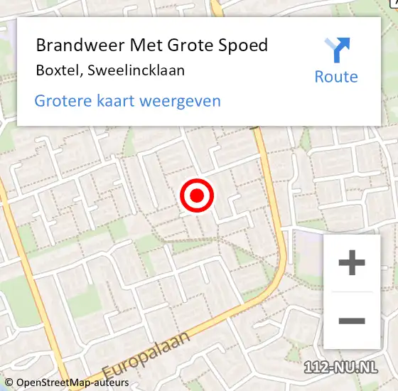 Locatie op kaart van de 112 melding: Brandweer Met Grote Spoed Naar Boxtel, Sweelincklaan op 9 december 2024 10:36