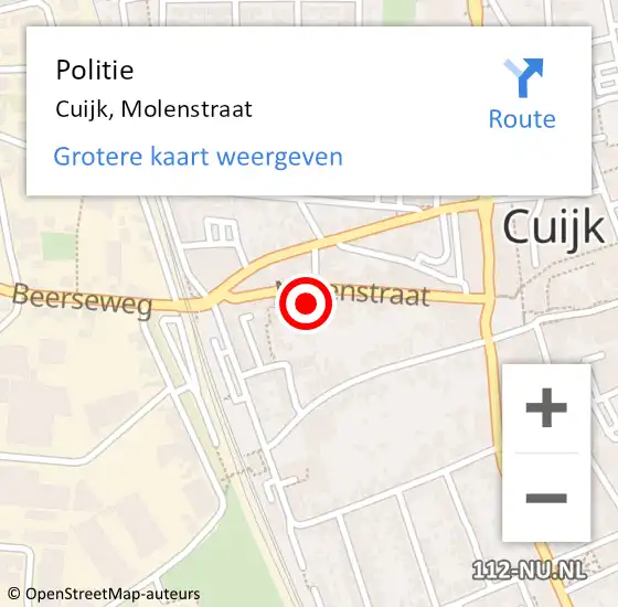 Locatie op kaart van de 112 melding: Politie Cuijk, Molenstraat op 9 december 2024 10:59