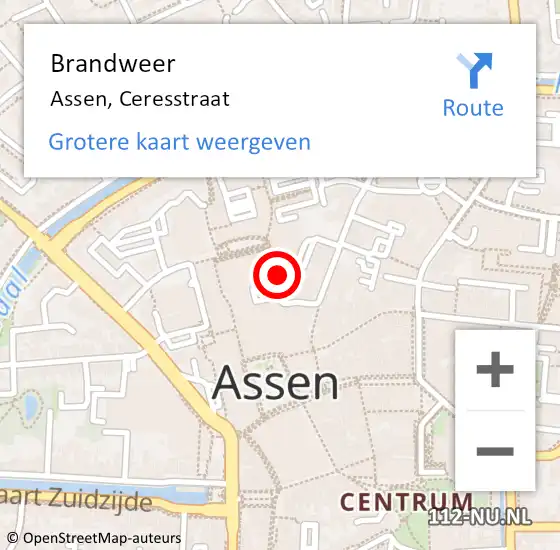 Locatie op kaart van de 112 melding: Brandweer Assen, Ceresstraat op 9 december 2024 11:10