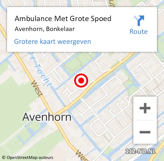 Locatie op kaart van de 112 melding: Ambulance Met Grote Spoed Naar Avenhorn, Bonkelaar op 9 december 2024 11:15