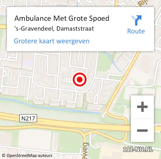 Locatie op kaart van de 112 melding: Ambulance Met Grote Spoed Naar 's-Gravendeel, Damaststraat op 9 december 2024 11:30