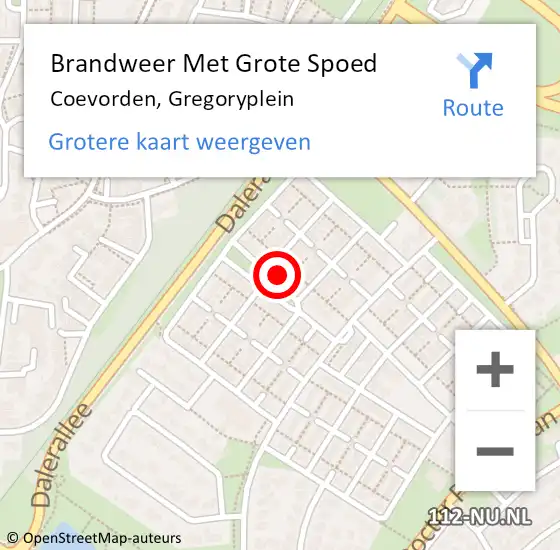 Locatie op kaart van de 112 melding: Brandweer Met Grote Spoed Naar Coevorden, Gregoryplein op 9 december 2024 11:47