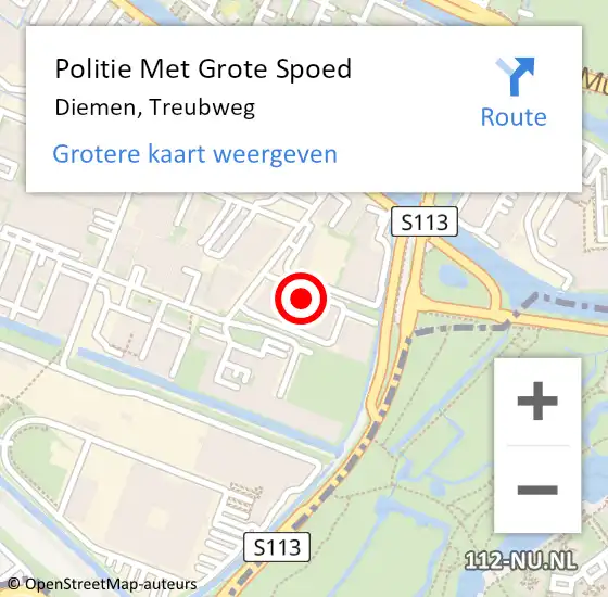 Locatie op kaart van de 112 melding: Politie Met Grote Spoed Naar Diemen, Treubweg op 9 december 2024 12:27