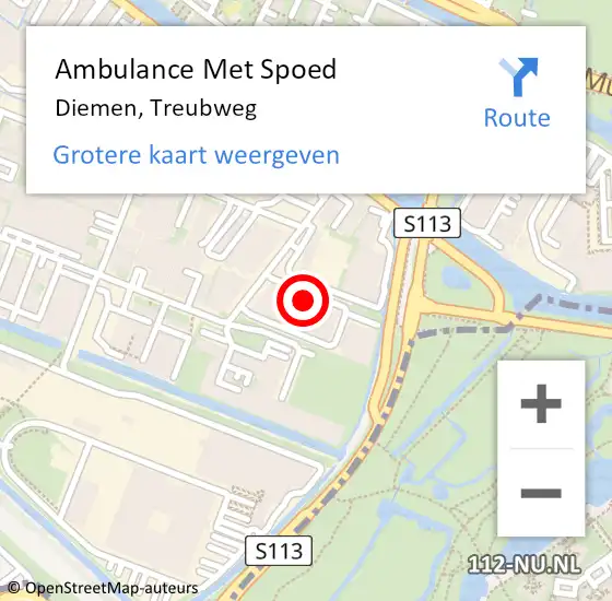 Locatie op kaart van de 112 melding: Ambulance Met Spoed Naar Diemen, Treubweg op 9 december 2024 12:28