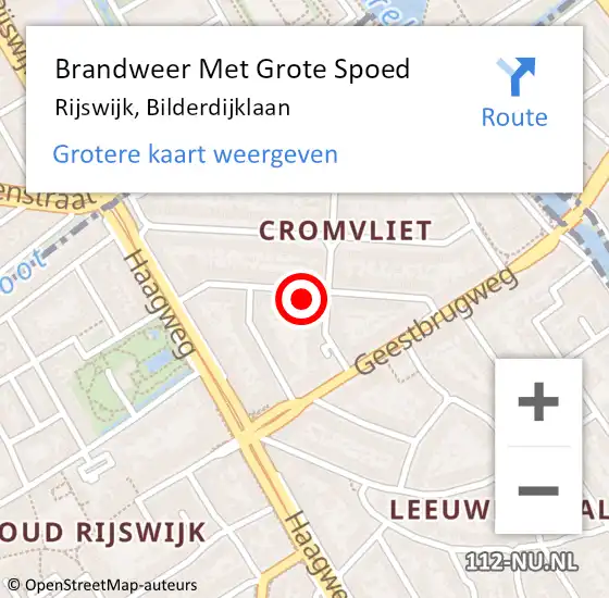 Locatie op kaart van de 112 melding: Brandweer Met Grote Spoed Naar Rijswijk, Bilderdijklaan op 9 december 2024 12:56