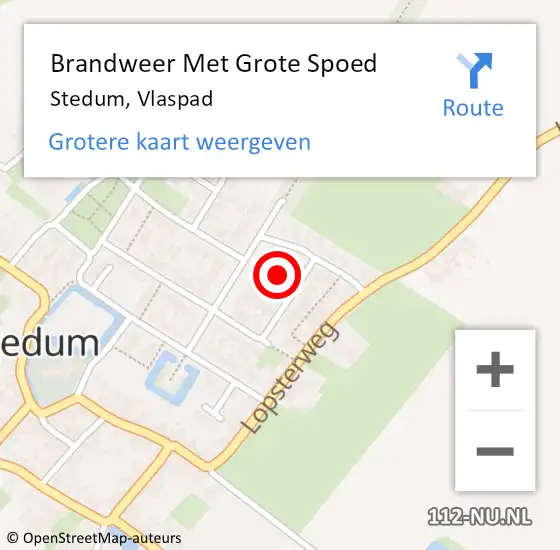 Locatie op kaart van de 112 melding: Brandweer Met Grote Spoed Naar Stedum, Vlaspad op 29 oktober 2014 19:12