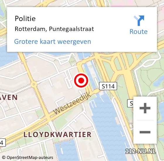 Locatie op kaart van de 112 melding: Politie Rotterdam, Puntegaalstraat op 9 december 2024 13:13