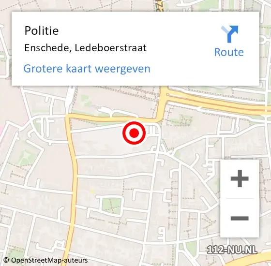 Locatie op kaart van de 112 melding: Politie Enschede, Ledeboerstraat op 9 december 2024 13:20