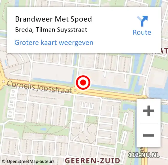 Locatie op kaart van de 112 melding: Brandweer Met Spoed Naar Breda, Tilman Suysstraat op 9 december 2024 13:21