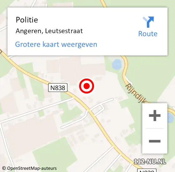 Locatie op kaart van de 112 melding: Politie Angeren, Leutsestraat op 9 december 2024 13:24