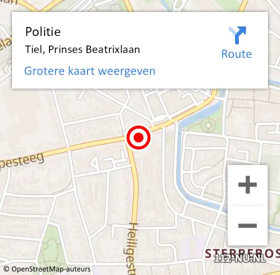 Locatie op kaart van de 112 melding: Politie Tiel, Prinses Beatrixlaan op 9 december 2024 13:26