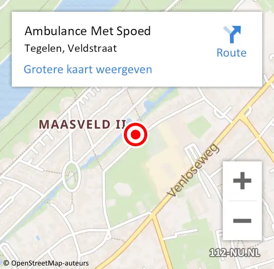 Locatie op kaart van de 112 melding: Ambulance Met Spoed Naar Tegelen, Veldstraat op 29 oktober 2014 19:17