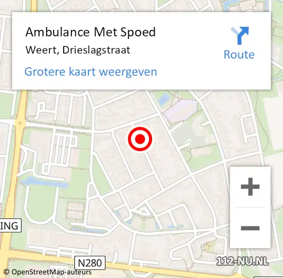 Locatie op kaart van de 112 melding: Ambulance Met Spoed Naar Weert, Drieslagstraat op 9 december 2024 13:51