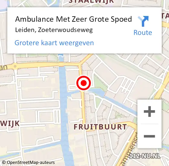 Locatie op kaart van de 112 melding: Ambulance Met Zeer Grote Spoed Naar Leiden, Zoeterwoudseweg op 9 december 2024 13:55