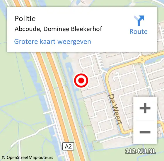 Locatie op kaart van de 112 melding: Politie Abcoude, Dominee Bleekerhof op 9 december 2024 14:24