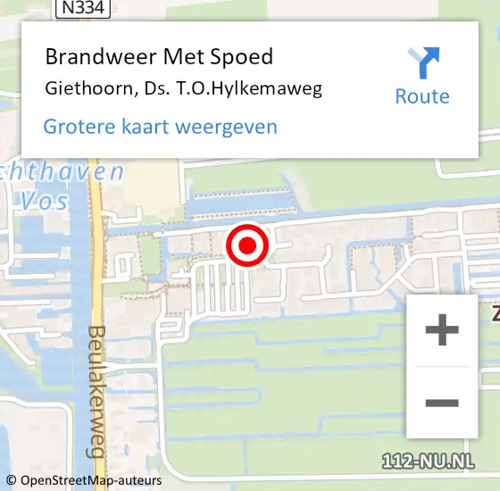 Locatie op kaart van de 112 melding: Brandweer Met Spoed Naar Giethoorn, Ds. T.O.Hylkemaweg op 9 december 2024 15:13