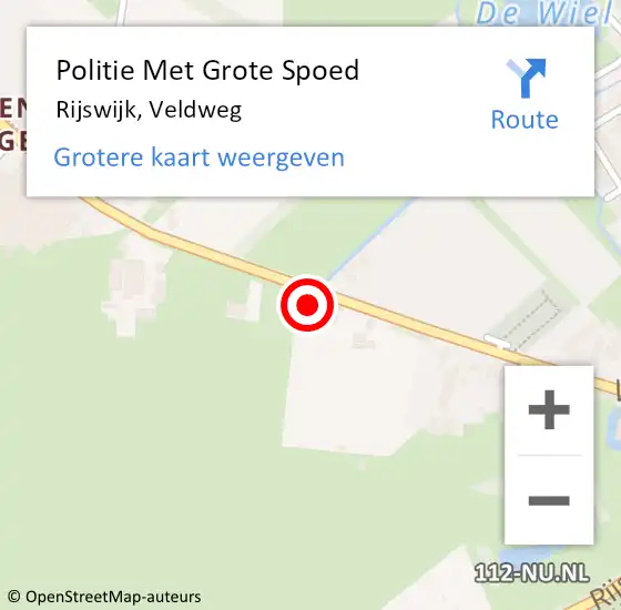 Locatie op kaart van de 112 melding: Politie Met Grote Spoed Naar Rijswijk, Veldweg op 9 december 2024 15:31