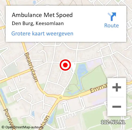 Locatie op kaart van de 112 melding: Ambulance Met Spoed Naar Den Burg, Keesomlaan op 9 december 2024 15:56