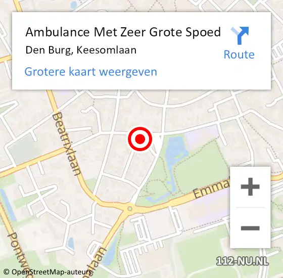 Locatie op kaart van de 112 melding: Ambulance Met Zeer Grote Spoed Naar Den Burg, Keesomlaan op 9 december 2024 15:57