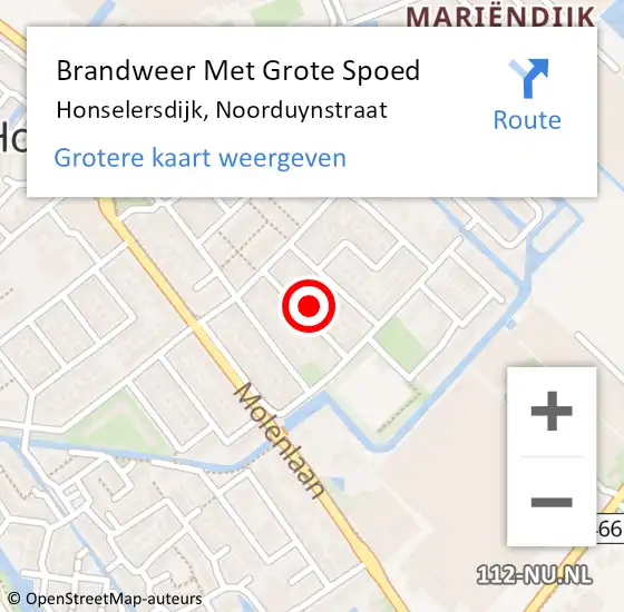 Locatie op kaart van de 112 melding: Brandweer Met Grote Spoed Naar Honselersdijk, Noorduynstraat op 9 december 2024 16:35