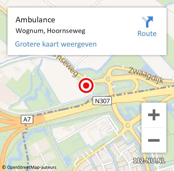 Locatie op kaart van de 112 melding: Ambulance Wognum, Hoornseweg op 9 december 2024 17:23