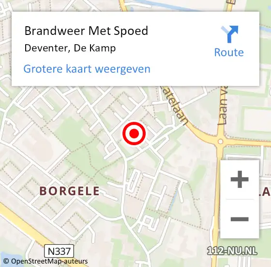 Locatie op kaart van de 112 melding: Brandweer Met Spoed Naar Deventer, De Kamp op 9 december 2024 18:07