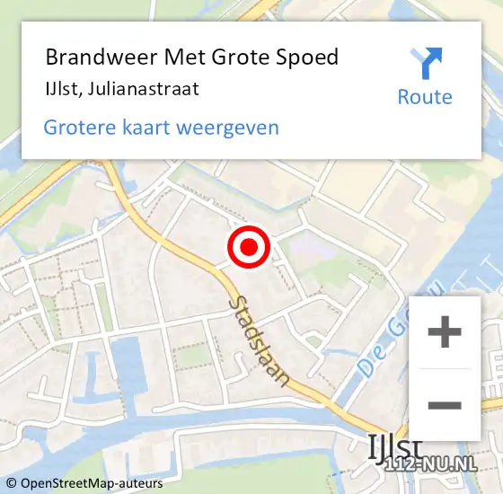 Locatie op kaart van de 112 melding: Brandweer Met Grote Spoed Naar IJlst, Julianastraat op 29 oktober 2014 19:55