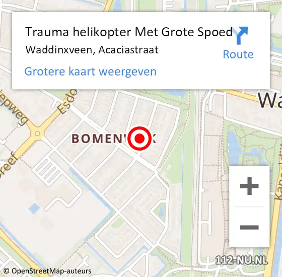 Locatie op kaart van de 112 melding: Trauma helikopter Met Grote Spoed Naar Waddinxveen, Acaciastraat op 9 december 2024 18:21