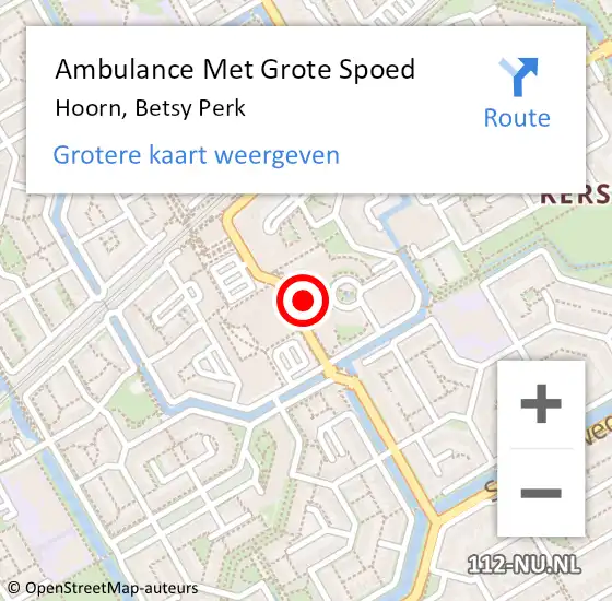 Locatie op kaart van de 112 melding: Ambulance Met Grote Spoed Naar Hoorn, Betsy Perk op 9 december 2024 18:36