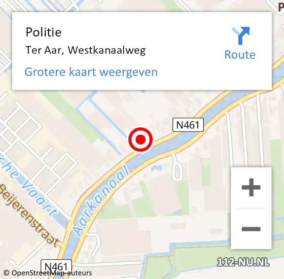 Locatie op kaart van de 112 melding: Politie Ter Aar, Westkanaalweg op 9 december 2024 18:54